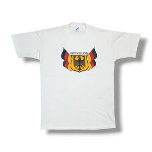 Vintage JERZEES GERMANY DEUTSCHLAND Single Stitch Sleeve White T-Shirt Men's L